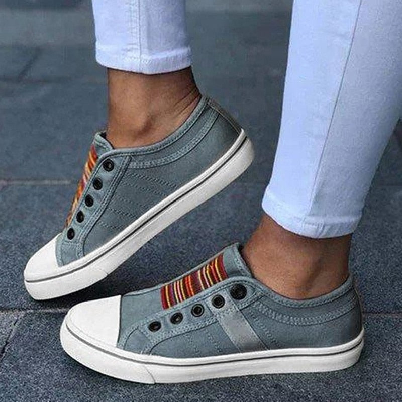 Dam Sneakers Fotledshöga Monokrom Canvas med Gummisula 5