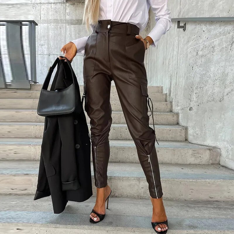 Vegan Läderbyxor Dam i Loose Fit - Miljövänliga Läderbyxor för Trendig Stil och Komfort 8