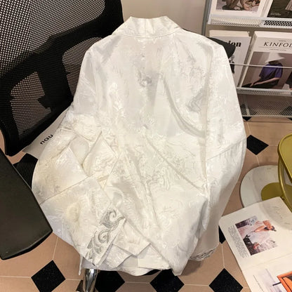 Blus Dam Blommig V-hals Lång Ärme Satin-2
