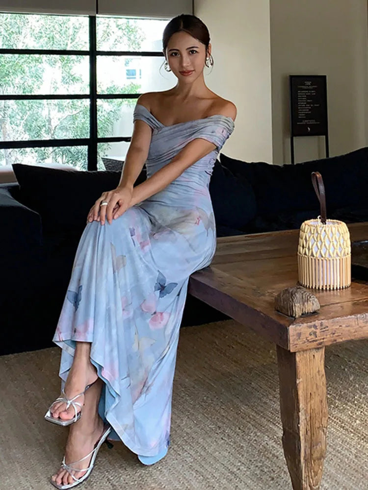 Maxiklänning Dam Fit och Flare Bomull Polyester-5