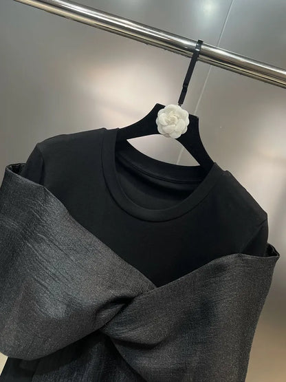 Herr T Shirt Monokrom Långärmad Blandning av Bomull och Polyester-3