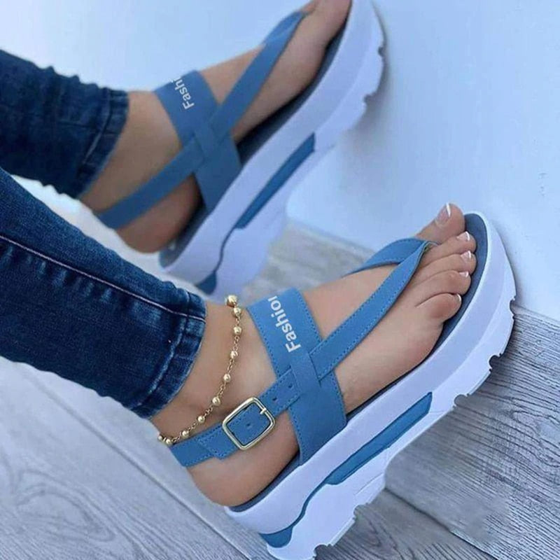 Dam Sandaler Plattform Mocka med Spänne för Sommar-5