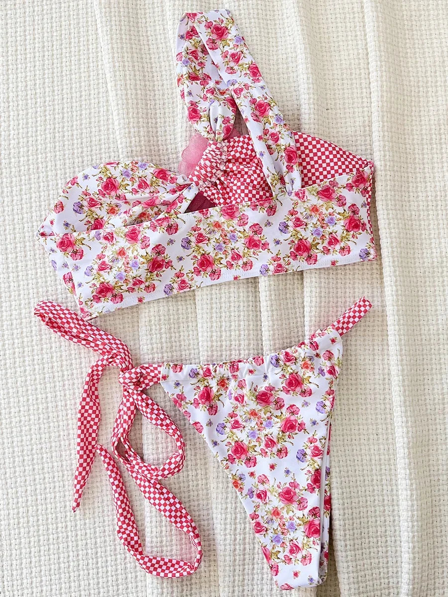 Dam Bikini Set Blommig Polyester Spandex-2