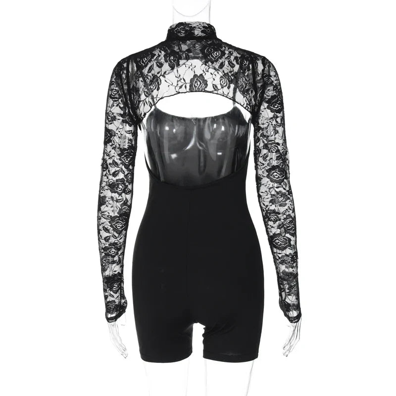 Dam Jumpsuit Med Spets Detaljer Polyester-Bomull-5