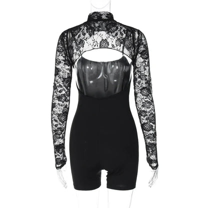 Dam Jumpsuit Med Spets Detaljer Polyester-Bomull-5