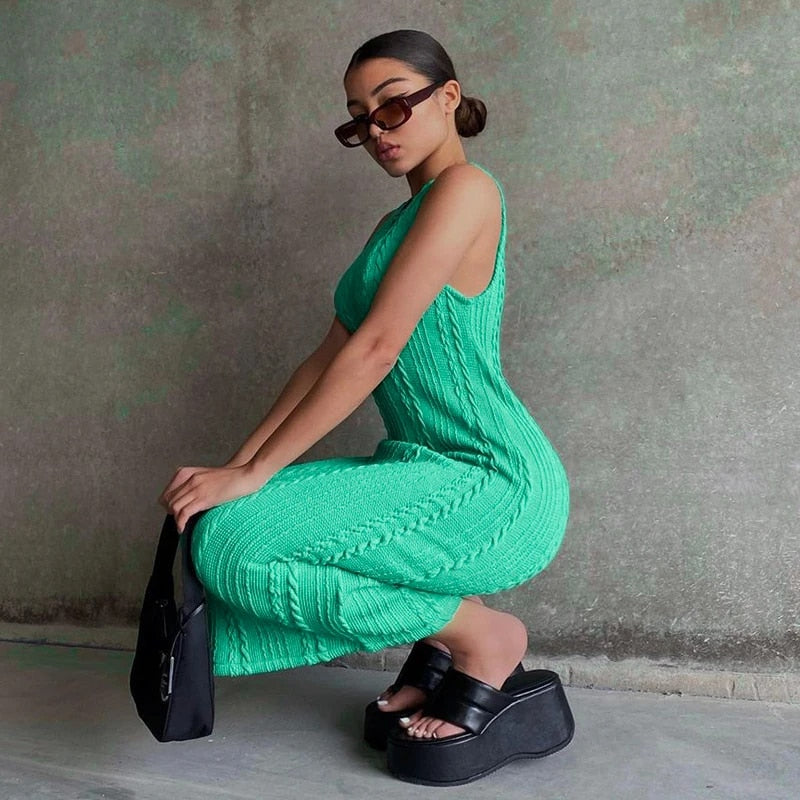 Dam Bodycon Klänning Ärmlös Virkad Design 100% Akryl-2