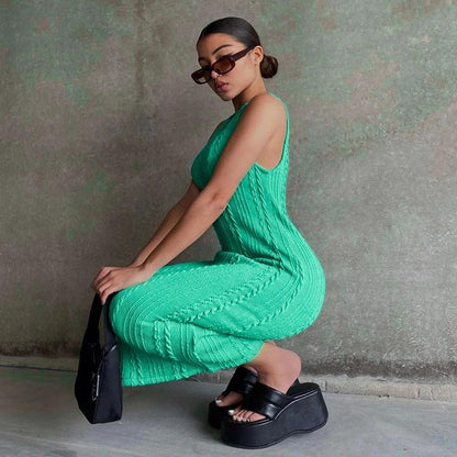Dam Bodycon Klänning Ärmlös Virkad Design 100% Akryl-2