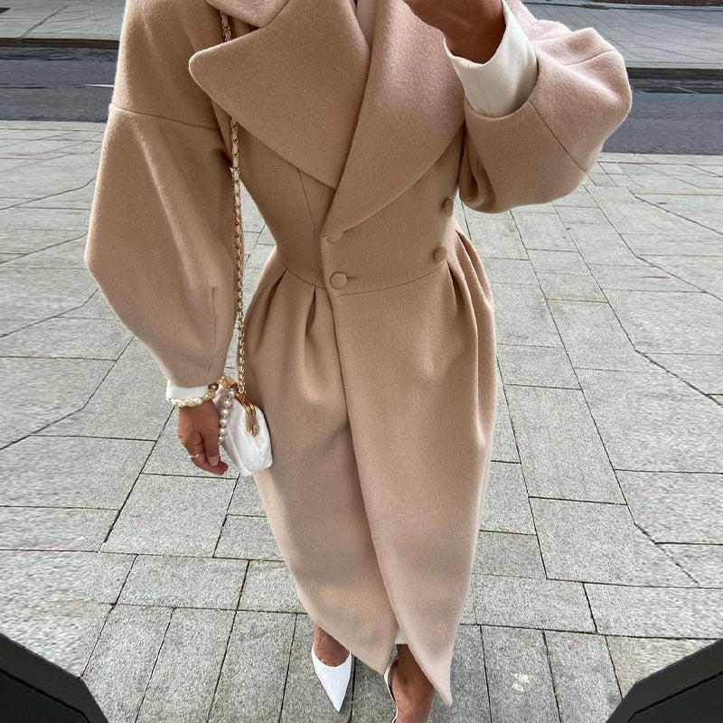 Kvinnors Vändbar Trenchcoat Lång Klassisk Design med Bred Krage-3
