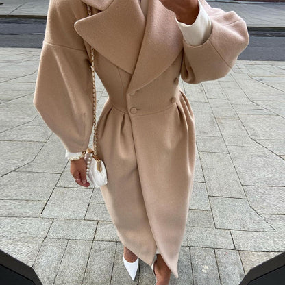 Kvinnors Vändbar Trenchcoat Lång Klassisk Design med Bred Krage-3