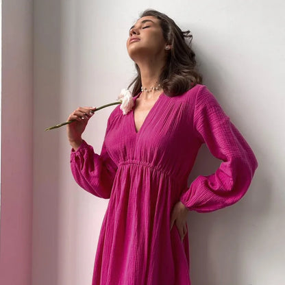 Fina Dam Klänningar V-ringning Ballongärmar Polyester-2