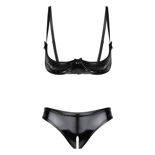 Herr Crotchless Underkläder Monokrom Spandex Patentläder 1
