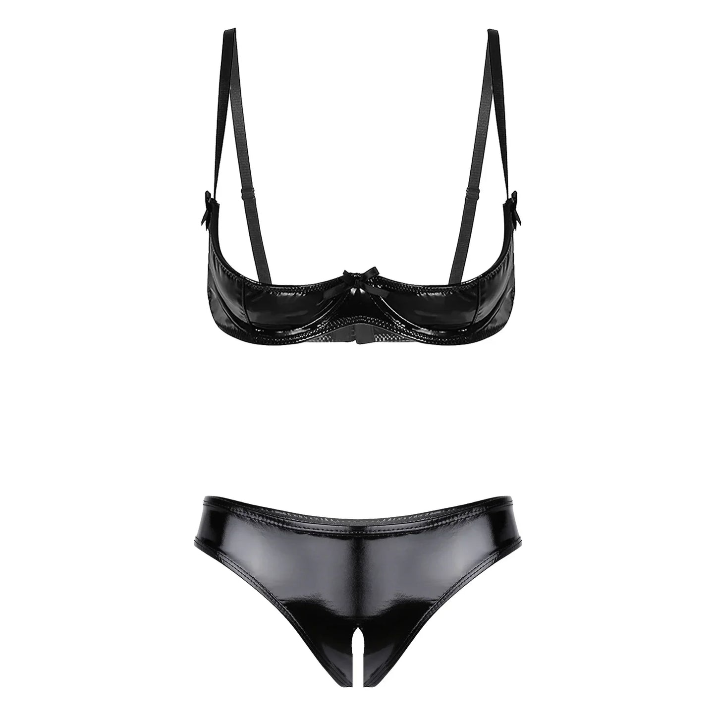 Herr Crotchless Underkläder Monokrom Spandex Patentläder 7
