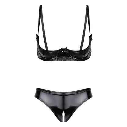 Herr Crotchless Underkläder Monokrom Spandex Patentläder 7