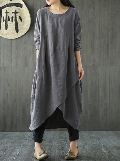 Damklänning Midi Asymmetrisk Långärmad Bomull-6