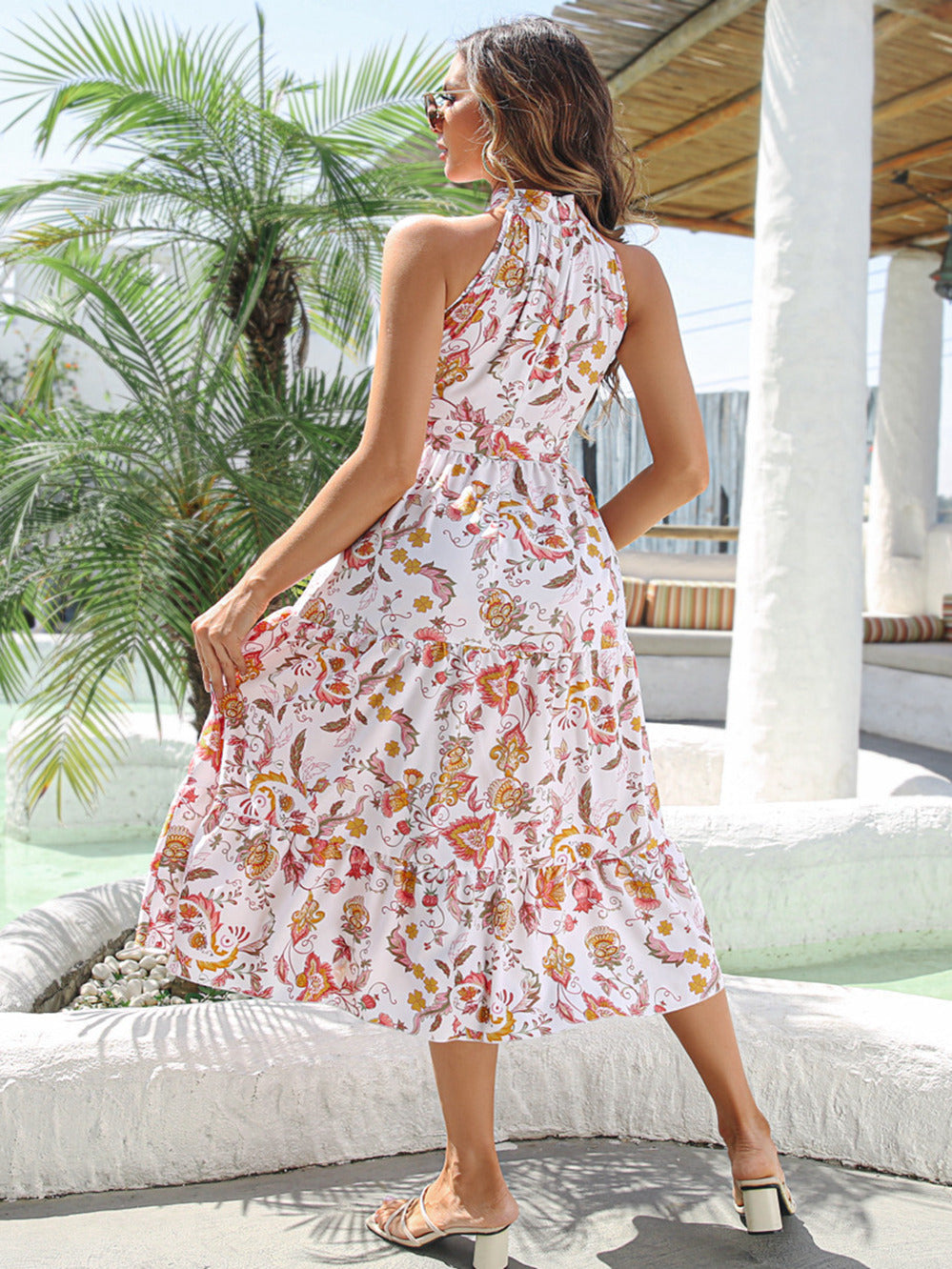 Dam Klänning Midi Halterneck Polyester Fina Dam Klänningar-5