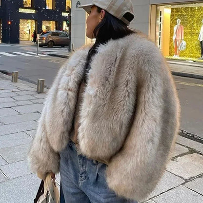 Kvinna Kappa Lyxig Design Konstgjord Päls-6