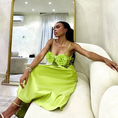 Kvinnors Midi Klänning Spaghetti Band Polyester-2