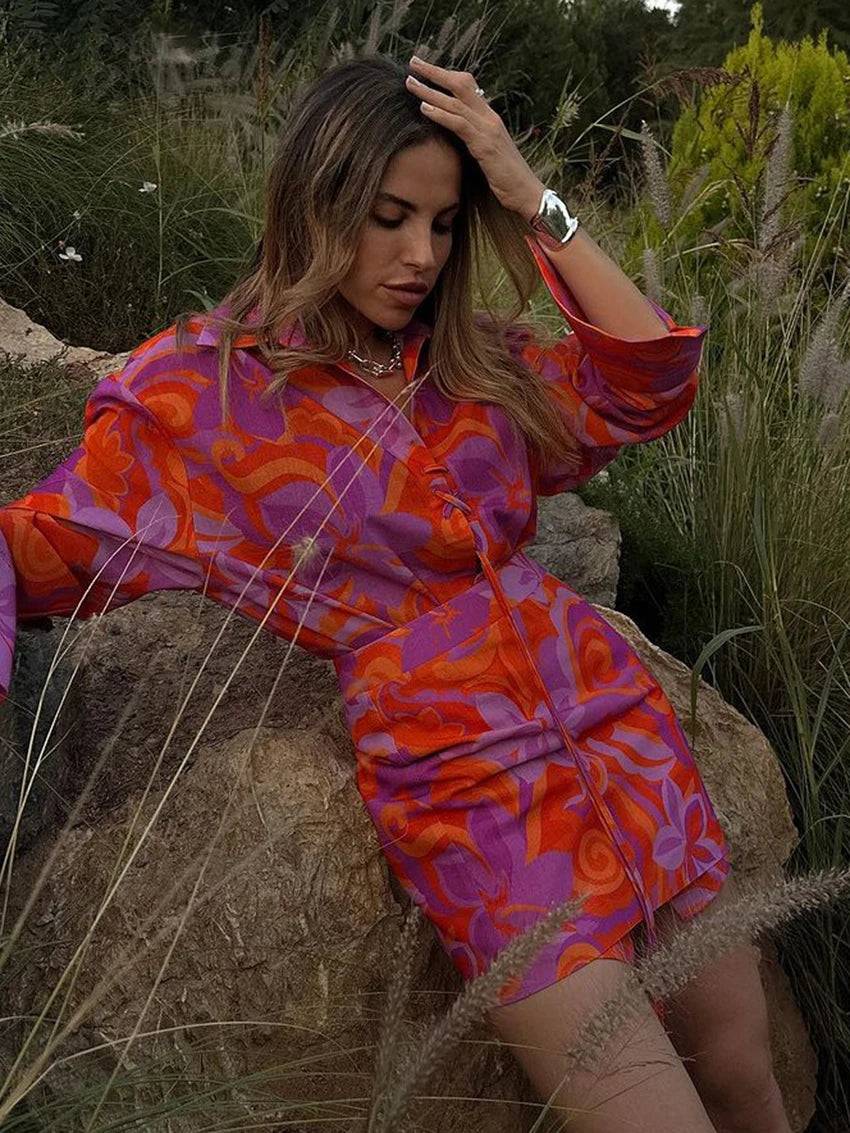 Dam Klänning A-Line Mönstrad Polyester Långärmad-3