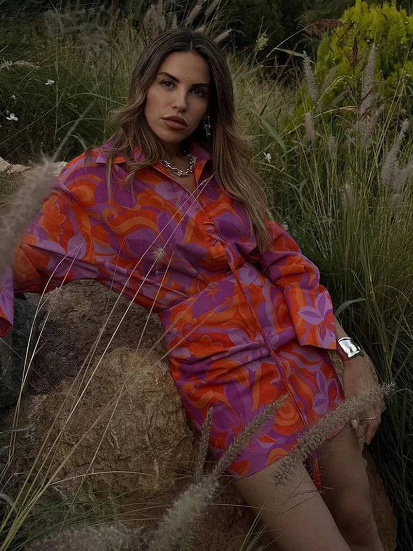 Dam Klänning A-Line Mönstrad Polyester Långärmad-4