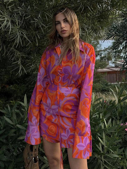 Dam Klänning A-Line Mönstrad Polyester Långärmad-5