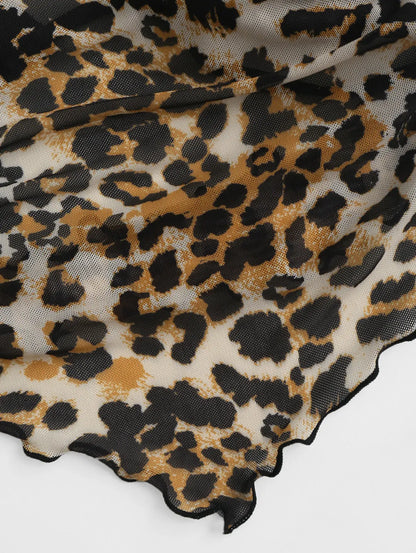 Dam Klänning Leopard Mesh Overlay Lätt och Luftigt Material-4