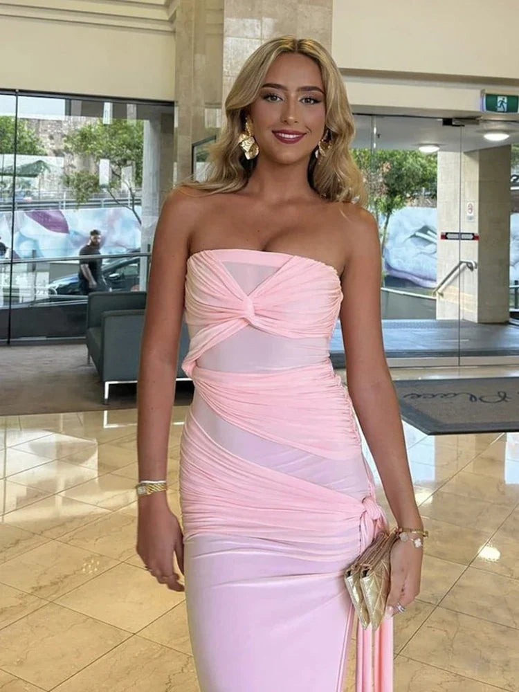 Maxi Klänning Dam Ärmlös Polyester Elegant Lång Klänning-6