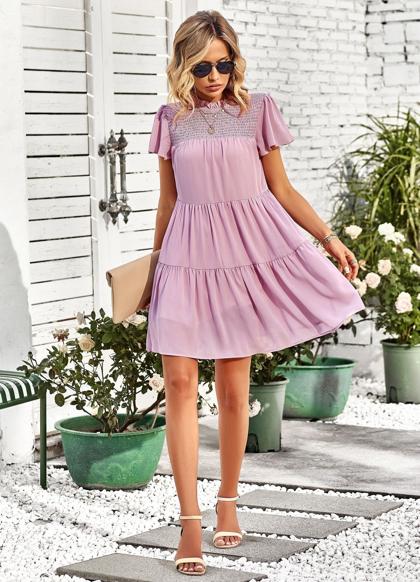 Kvinna Utställd Klänning Ruffles Polyester 2