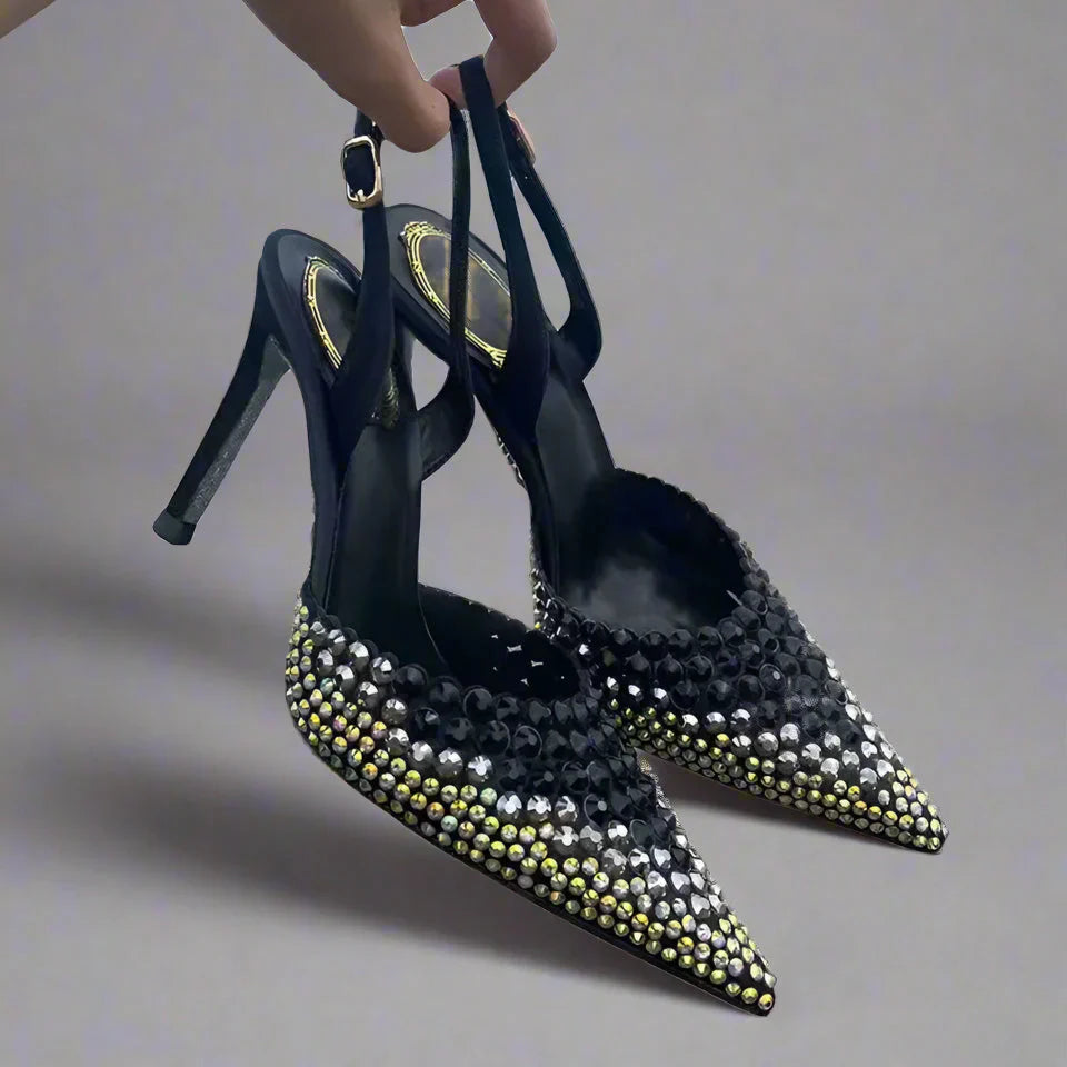 Dam Slingbackskor Spetsiga Syntetiskt Läder med Strass-2
