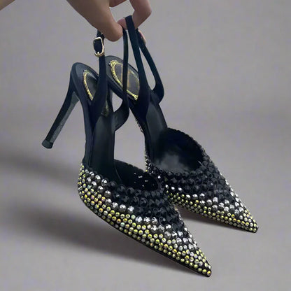 Dam Slingbackskor Spetsiga Syntetiskt Läder med Strass-2
