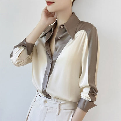 Dam Skjorta Patchwork Bomull Polyester Elegant Design-3