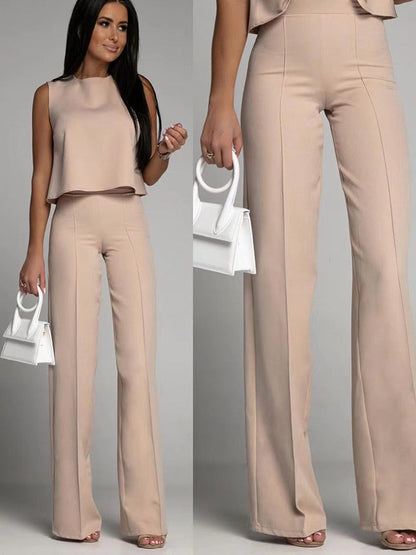 Dam Jumpsuit Ärmlös O-Hals Hög Midja Polyester-4