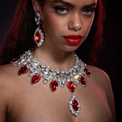 Dam Halsband Vattendroppe Koppar med Röd Strass Elegant Smycke-4