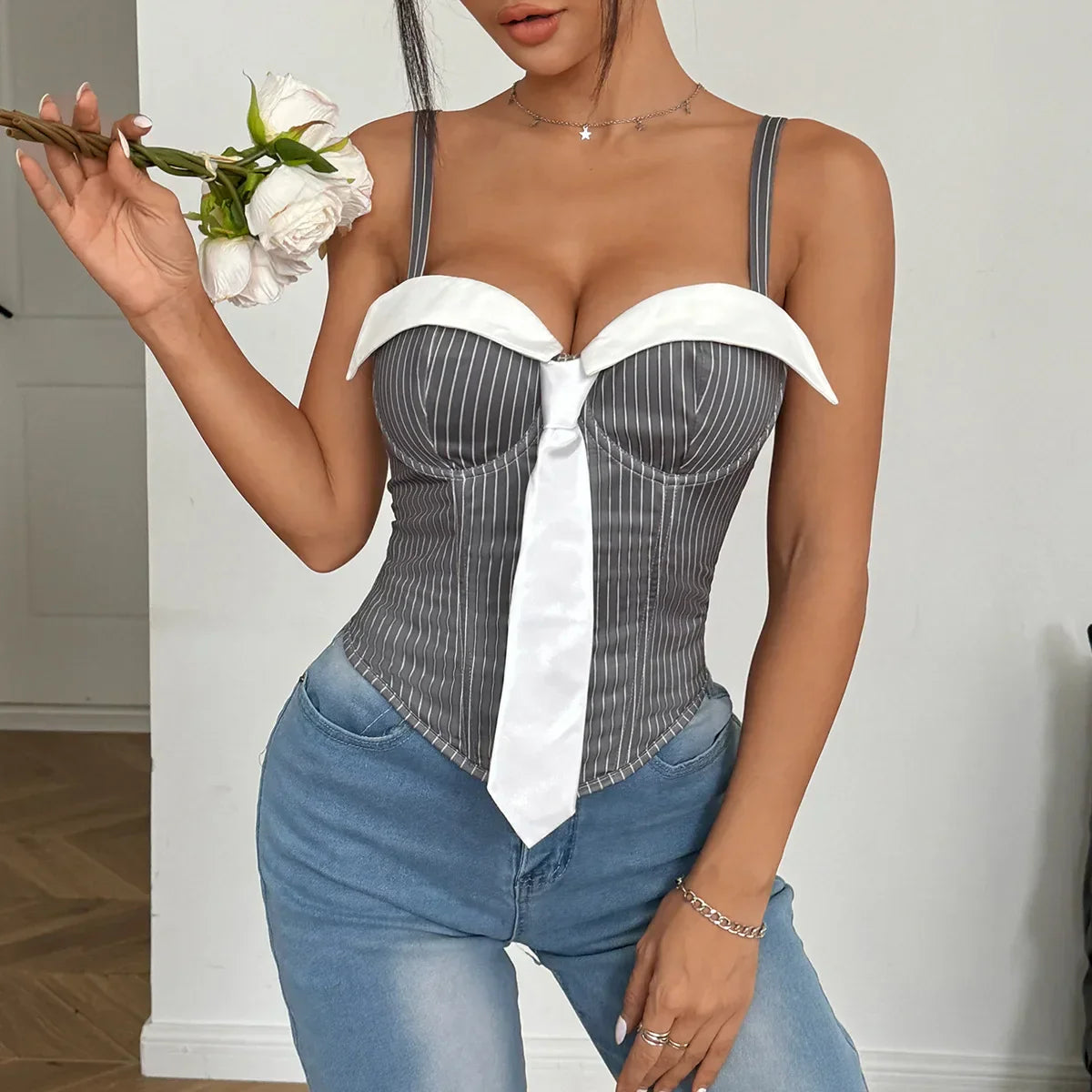 Dam Bustier Trendig Spaghettirem Polyester och Spandex-1