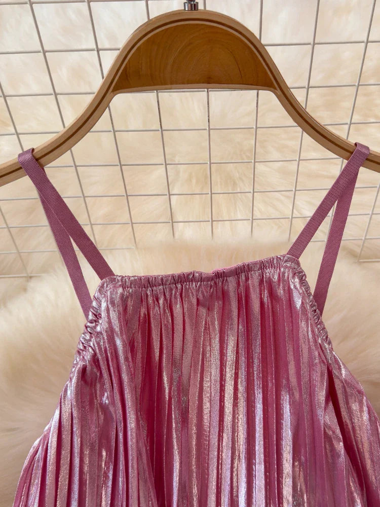 Maxiklänning Dam Löst Snitt Ärmlös Polyester Veckad Form-3