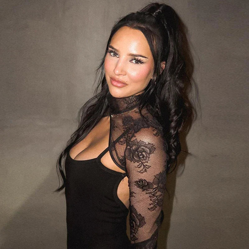 Dam Jumpsuit Med Spets Detaljer Polyester-Bomull-4