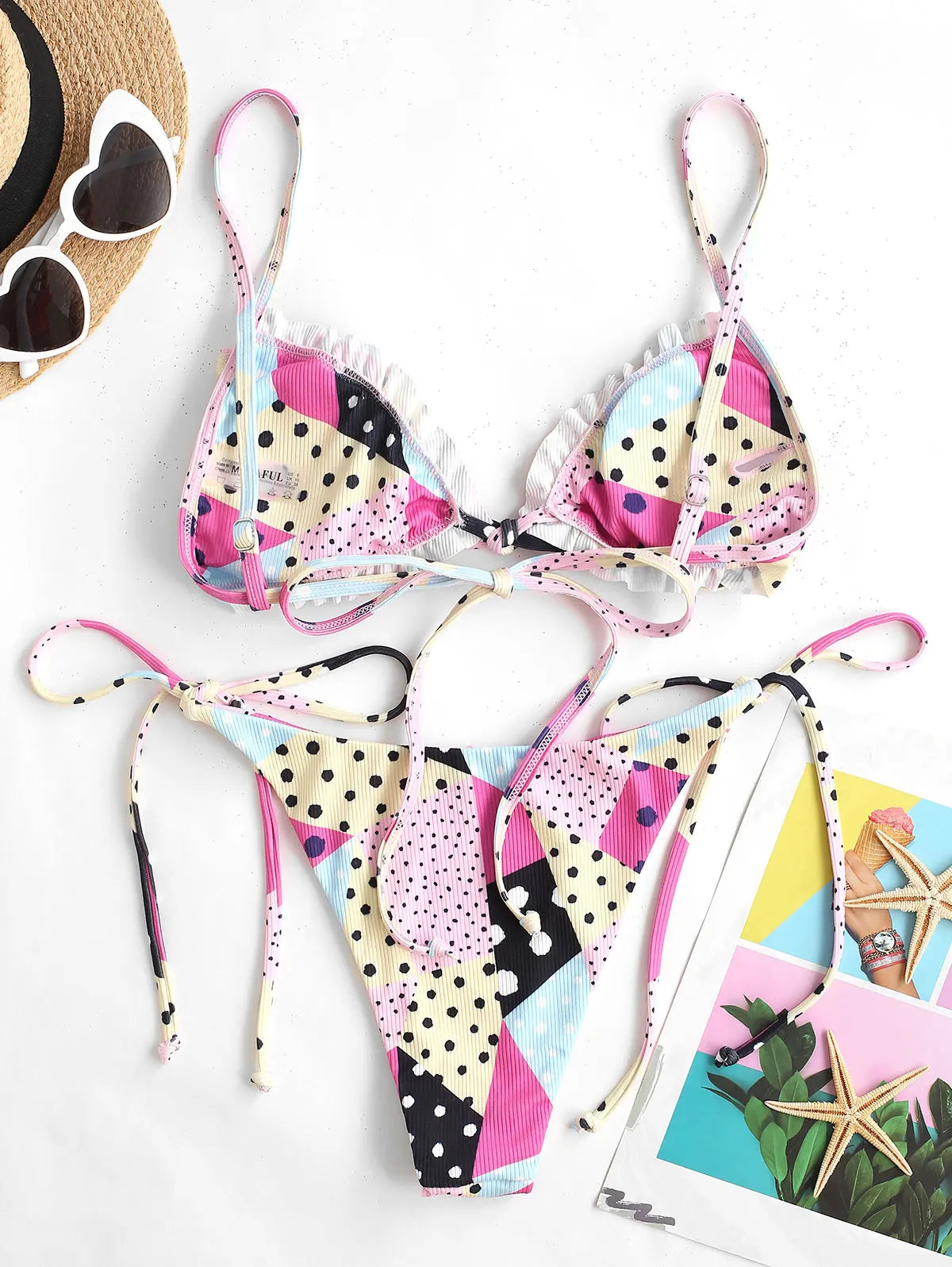 Dam T-shirt Patchwork Tryck Ribbad 100% Bomull-2