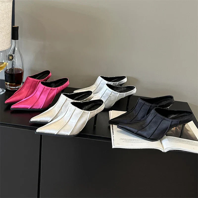 Dam Mules Skor Spetsig Form PU-material Hög Klack-2