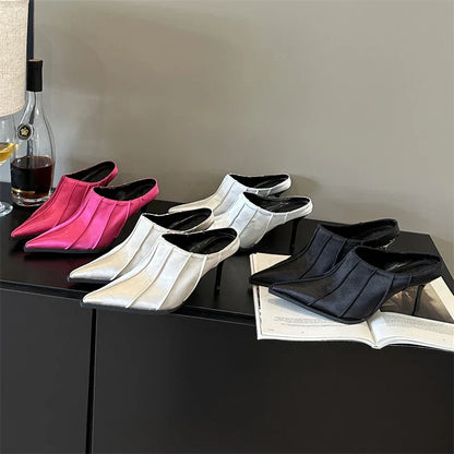 Dam Mules Skor Spetsig Form PU-material Hög Klack-2
