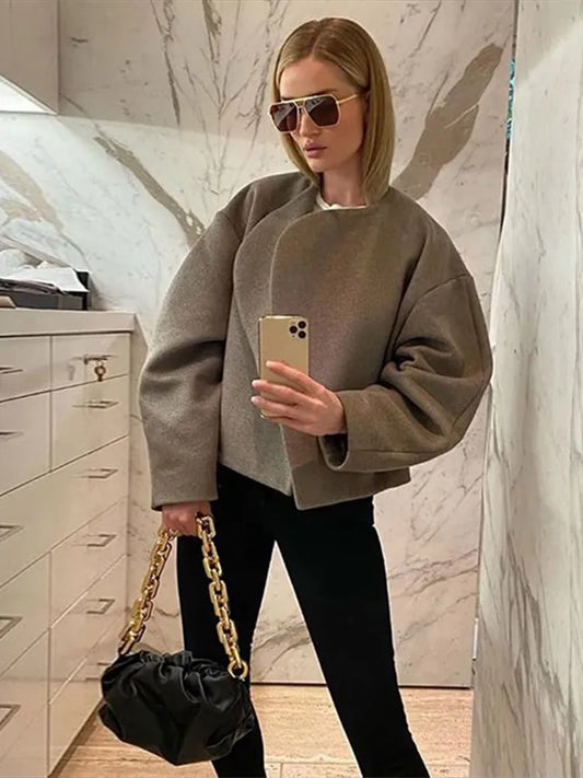 Damjacka i Ull med Quiltat Foder Elegant Stoppad Design-1