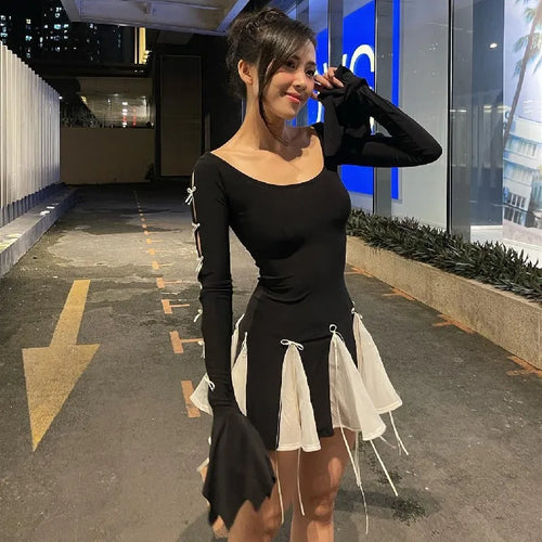 Kvinnors Mini Klänning Figurnära Patchwork Polyester Spandex-1