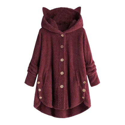 Dam Hoodie Kattöron Mjuk Sherpa-4
