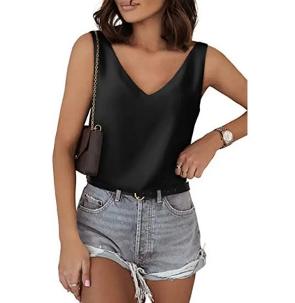 Dam Blus V-ringad Silke Avslappnad Passform-1