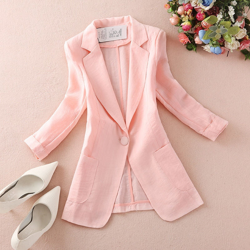 Dam Blazer Monokrom Bomull Polyester Linne Elegant Komfortabel Klassisk Passform 4
