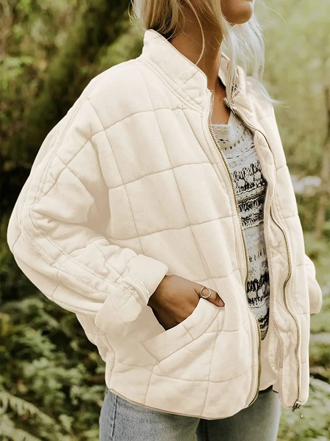 Damjacka Enkel Stil Högkvalitativ Polyester Avslappnad Passform-5