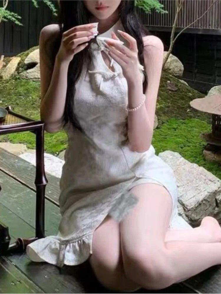 Kvinnors Mini Klänning A-Linje Spaghetti Band Polyester-5