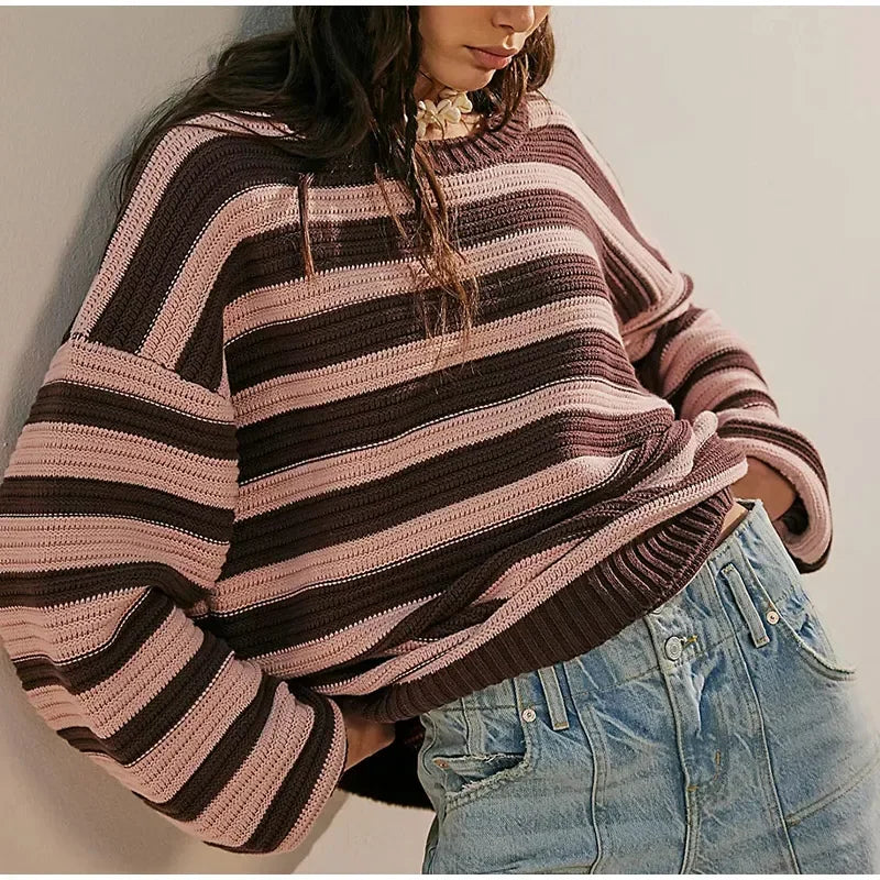 Variant image for Dam Tröja Långa Ärmar Randigt Mjuk Andningsbar Material-5