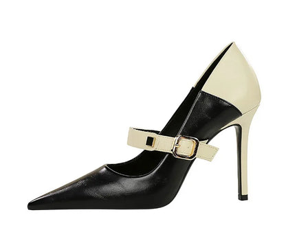 Dam Stiletto Klackar med Hög Klack – PU och Gummi, Elegant Design för Fest och Vardag, Klackhöjd 10 cm, Flera Färger, Storlek 36-41 3