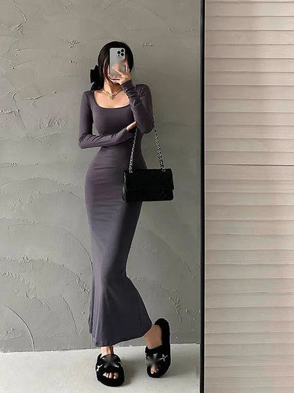 Dam Långklänning Tröjedesign Polyester och Bomull Fullängd-6