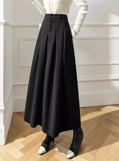 Dam Lång Kjol Klassisk Ull Tidlös Design-5