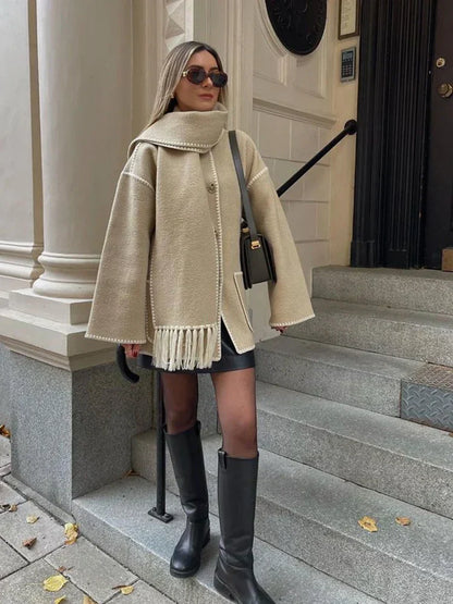 Vinterjacka Dam Lång med Halsduk Polyester Elegant Komfort-3